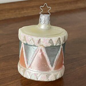 Inge-Glas Germany Toy Drum Blown Glass Ornament Old World Christmas Pink Blue